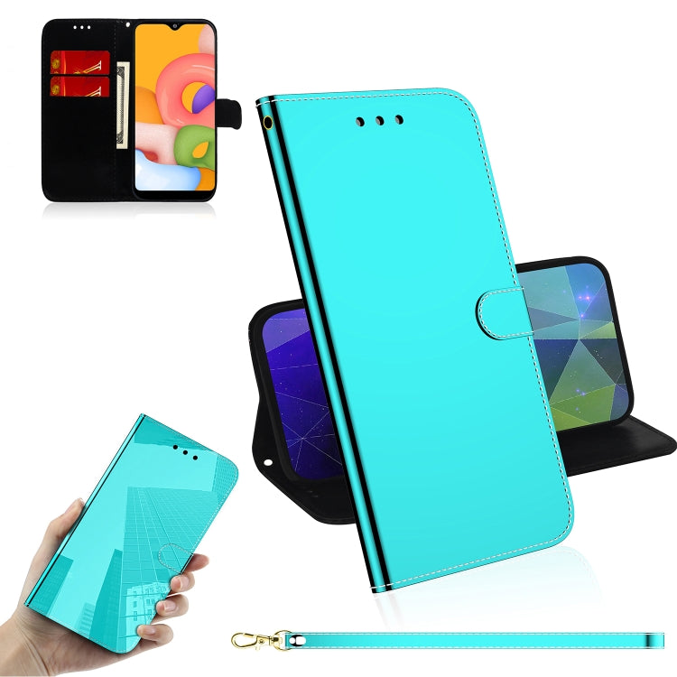 For Galaxy A01 Lmitated Mirror Surface Horizontal Flip Leather Case with Holder & Card Slots & Wallet & Lanyard