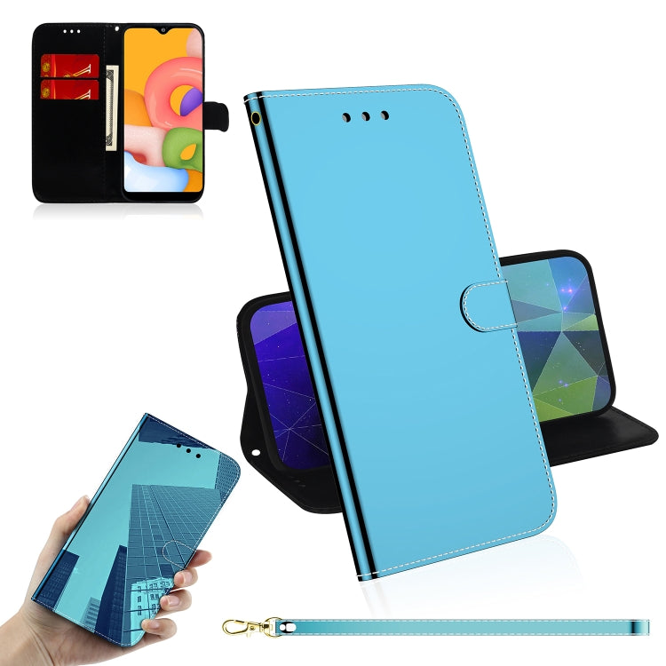 For Galaxy A01 Lmitated Mirror Surface Horizontal Flip Leather Case with Holder & Card Slots & Wallet & Lanyard