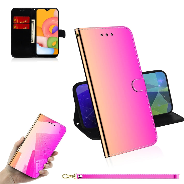 For Galaxy A01 Lmitated Mirror Surface Horizontal Flip Leather Case with Holder & Card Slots & Wallet & Lanyard