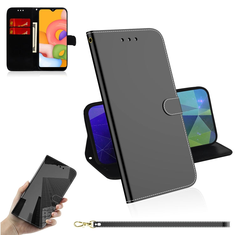For Galaxy A01 Lmitated Mirror Surface Horizontal Flip Leather Case with Holder & Card Slots & Wallet & Lanyard