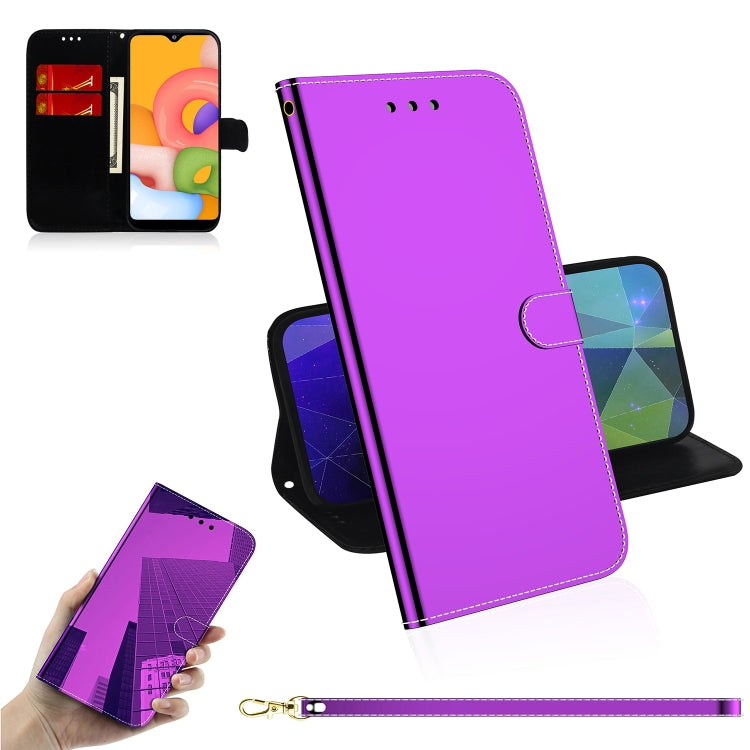 For Galaxy A01 Lmitated Mirror Surface Horizontal Flip Leather Case with Holder & Card Slots & Wallet & Lanyard