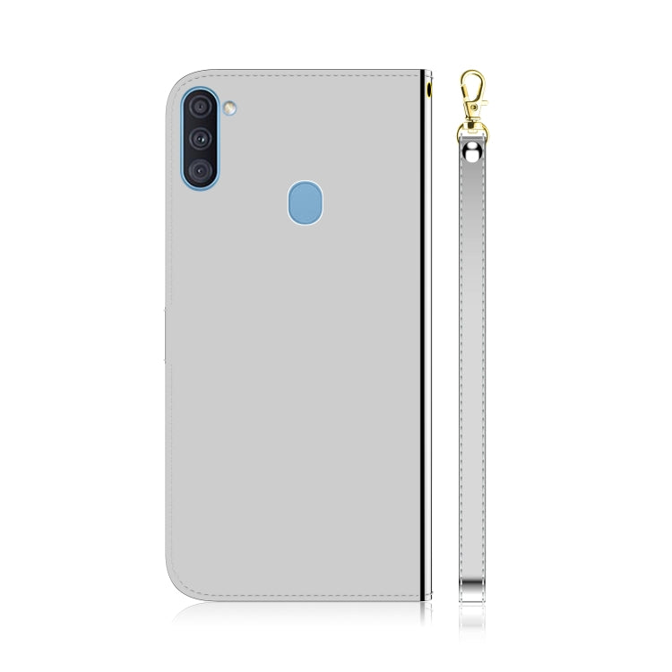 For Galaxy A11 Lmitated Mirror Surface Horizontal Flip Leather Case with Holder & Card Slots & Wallet & Lanyard