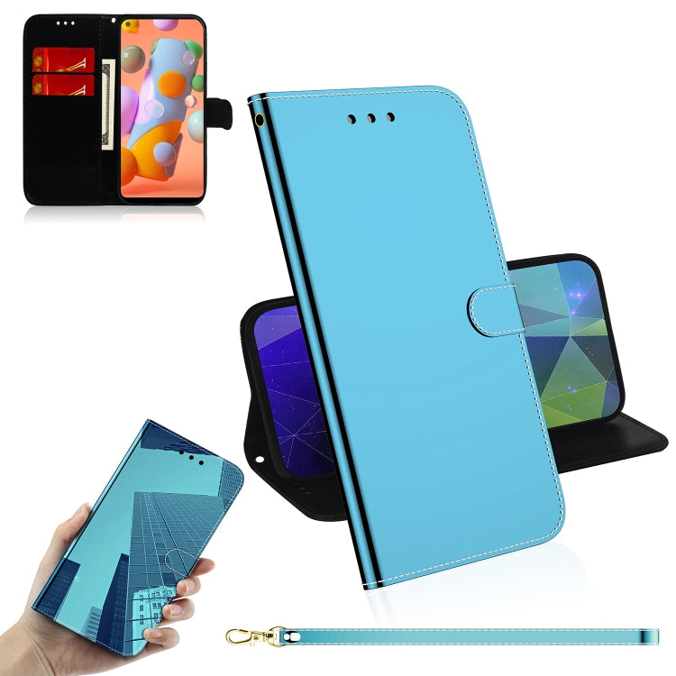 For Galaxy A11 Lmitated Mirror Surface Horizontal Flip Leather Case with Holder & Card Slots & Wallet & Lanyard