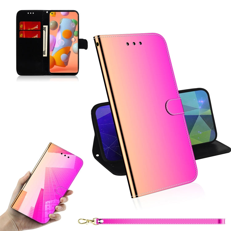 For Galaxy A11 Lmitated Mirror Surface Horizontal Flip Leather Case with Holder & Card Slots & Wallet & Lanyard