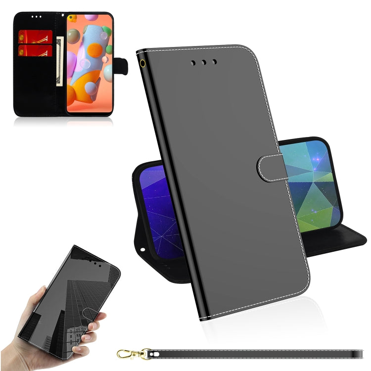 For Galaxy A11 Lmitated Mirror Surface Horizontal Flip Leather Case with Holder & Card Slots & Wallet & Lanyard