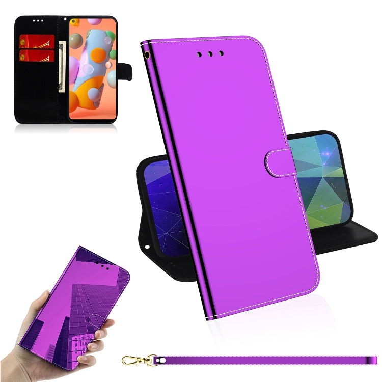 For Galaxy A11 Lmitated Mirror Surface Horizontal Flip Leather Case with Holder & Card Slots & Wallet & Lanyard