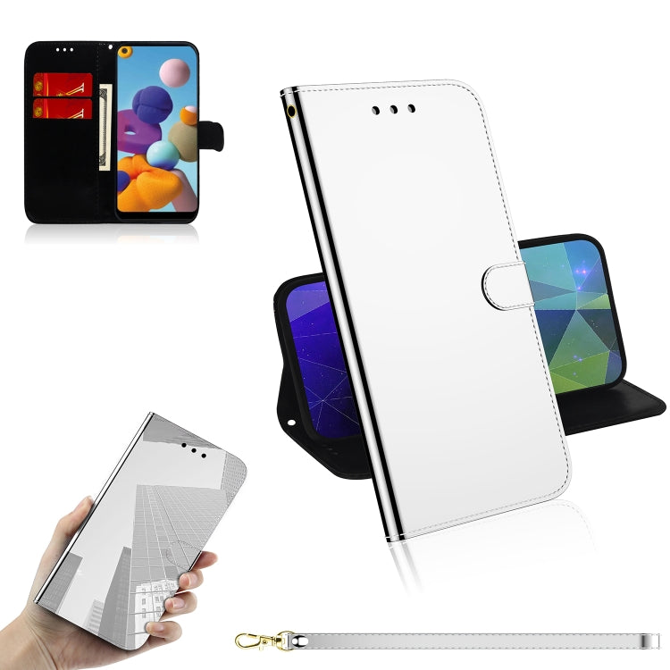 For Galaxy A21 Lmitated Mirror Surface Horizontal Flip Leather Case with Holder & Card Slots & Wallet & Lanyard