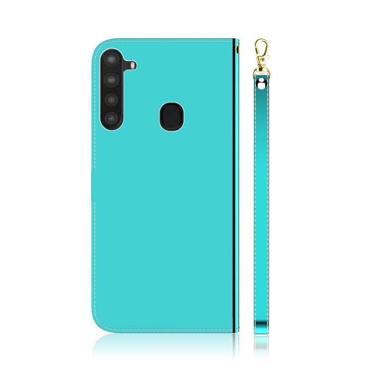 For Galaxy A21 Lmitated Mirror Surface Horizontal Flip Leather Case with Holder & Card Slots & Wallet & Lanyard
