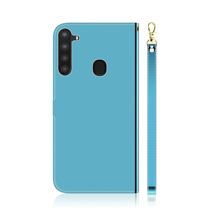 For Galaxy A21 Lmitated Mirror Surface Horizontal Flip Leather Case with Holder & Card Slots & Wallet & Lanyard