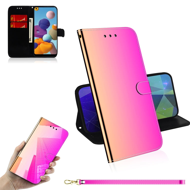 For Galaxy A21 Lmitated Mirror Surface Horizontal Flip Leather Case with Holder & Card Slots & Wallet & Lanyard