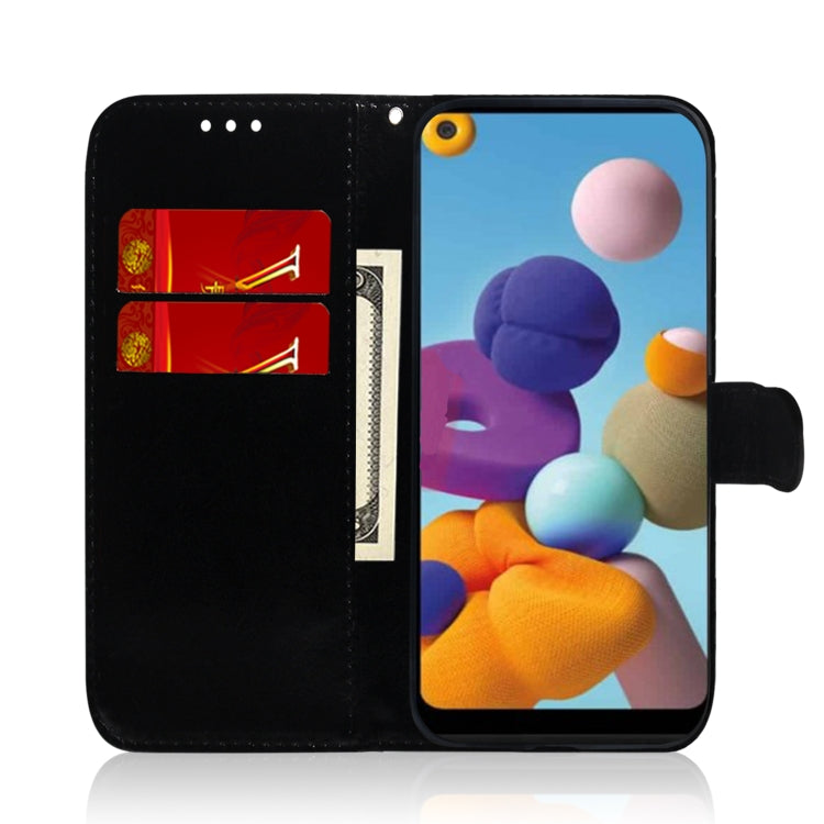For Galaxy A21 Lmitated Mirror Surface Horizontal Flip Leather Case with Holder & Card Slots & Wallet & Lanyard