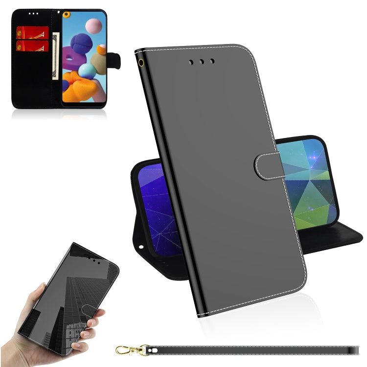 For Galaxy A21 Lmitated Mirror Surface Horizontal Flip Leather Case with Holder & Card Slots & Wallet & Lanyard
