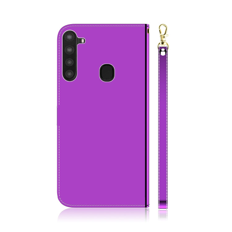 For Galaxy A21 Lmitated Mirror Surface Horizontal Flip Leather Case with Holder & Card Slots & Wallet & Lanyard