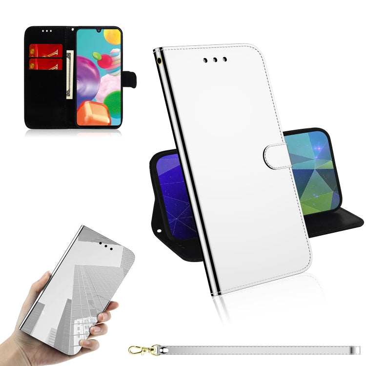 For Galaxy A41 Lmitated Mirror Surface Horizontal Flip Leather Case with Holder & Card Slots & Wallet & Lanyard