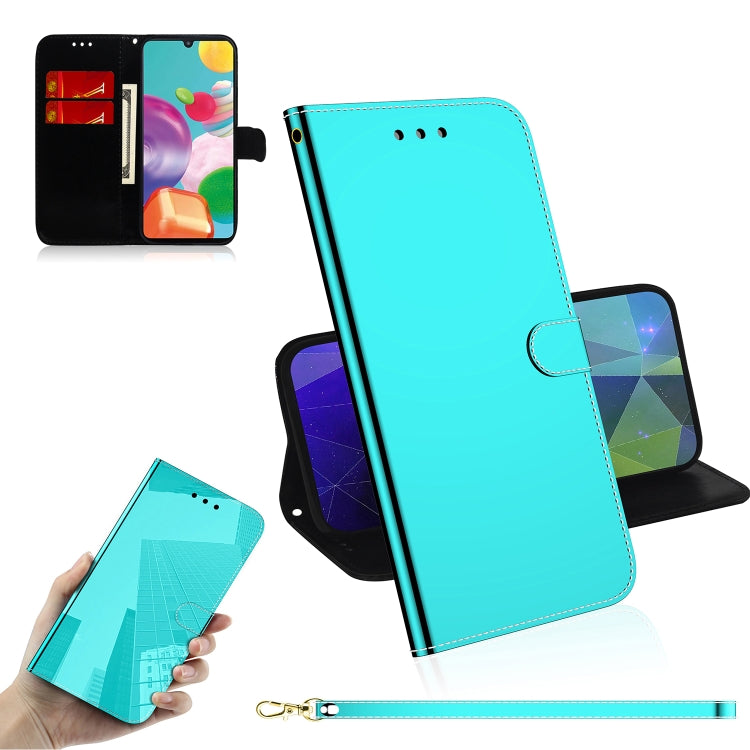 For Galaxy A41 Lmitated Mirror Surface Horizontal Flip Leather Case with Holder & Card Slots & Wallet & Lanyard