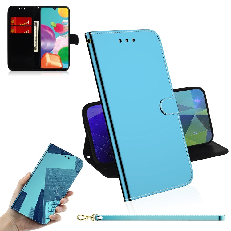For Galaxy A41 Lmitated Mirror Surface Horizontal Flip Leather Case with Holder & Card Slots & Wallet & Lanyard