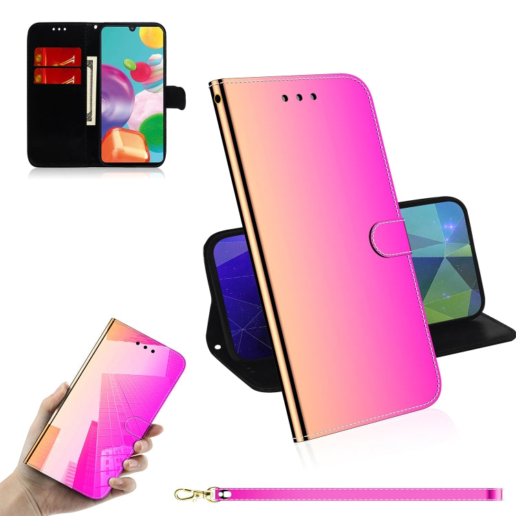 For Galaxy A41 Lmitated Mirror Surface Horizontal Flip Leather Case with Holder & Card Slots & Wallet & Lanyard