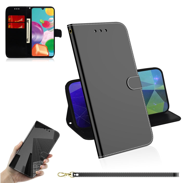 For Galaxy A41 Lmitated Mirror Surface Horizontal Flip Leather Case with Holder & Card Slots & Wallet & Lanyard