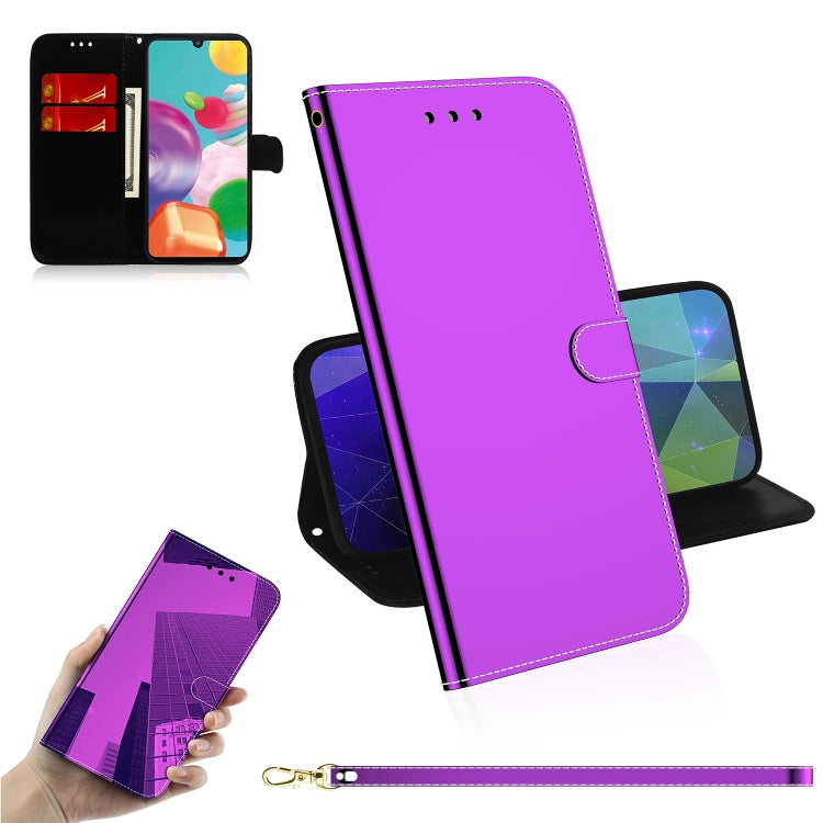 For Galaxy A41 Lmitated Mirror Surface Horizontal Flip Leather Case with Holder & Card Slots & Wallet & Lanyard