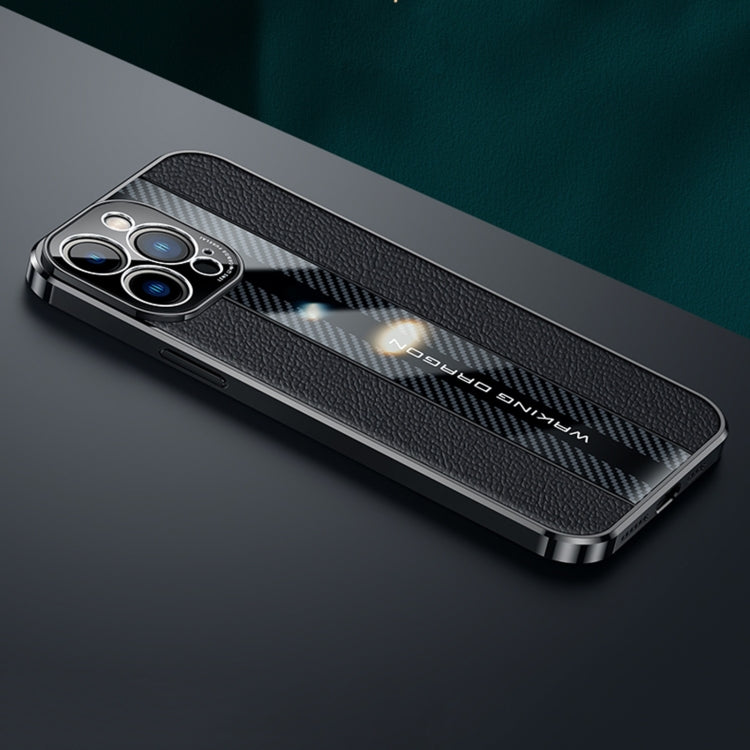 For iPhone 14 Pro Max Racing Car Design Leather Electroplating Process Anti-fingerprint Protective Phone Case (Blue)