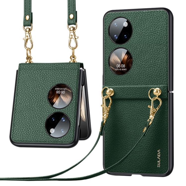 For Huawei P50 Pocket SULADA Litchi Texture Leather + TPU Phone Case with Strap