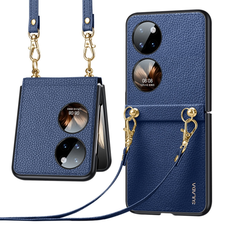 For Huawei P50 Pocket SULADA Litchi Texture Leather + TPU Phone Case with Strap