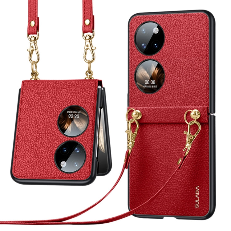 For Huawei P50 Pocket SULADA Litchi Texture Leather + TPU Phone Case with Strap