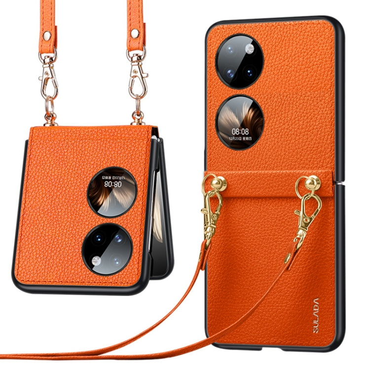 For Huawei P50 Pocket SULADA Litchi Texture Leather + TPU Phone Case with Strap