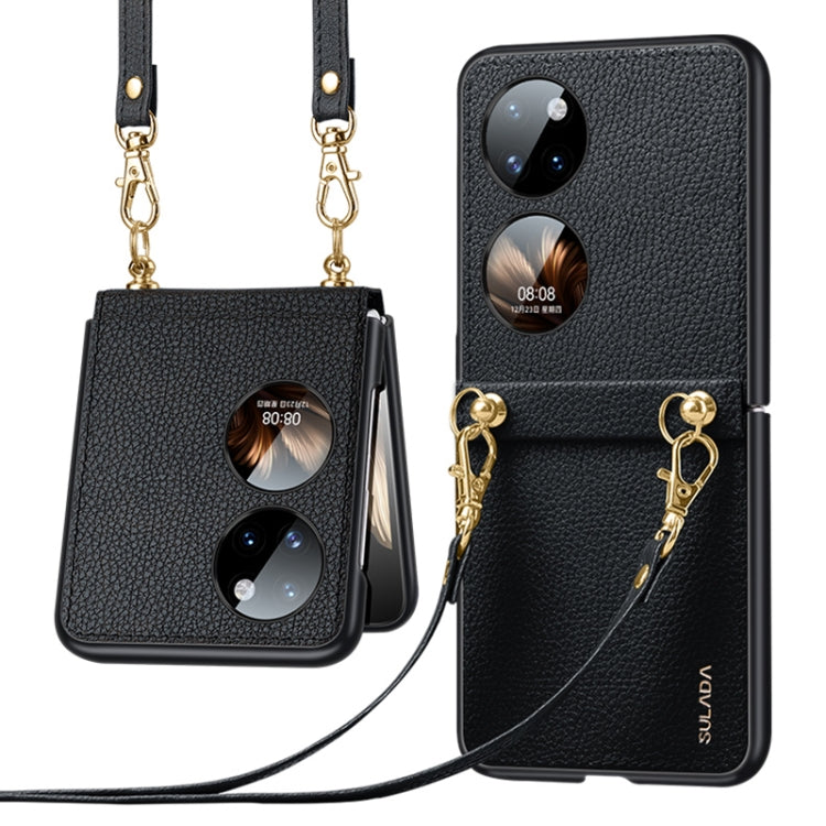 For Huawei P50 Pocket SULADA Litchi Texture Leather + TPU Phone Case with Strap