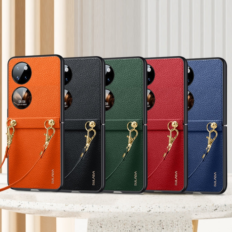 For Huawei P50 Pocket SULADA Litchi Texture Leather + TPU Phone Case with Strap