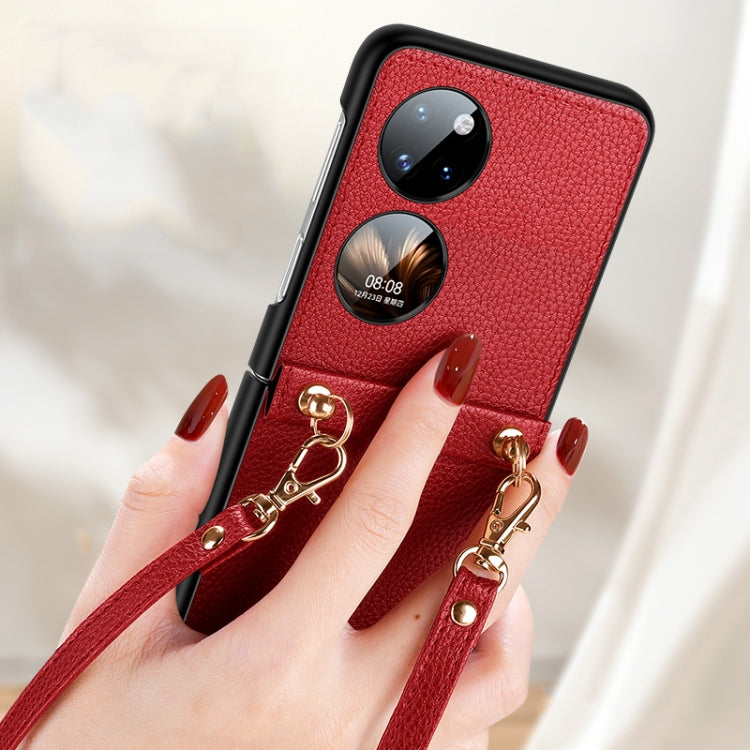 For Huawei P50 Pocket SULADA Litchi Texture Leather + TPU Phone Case with Strap