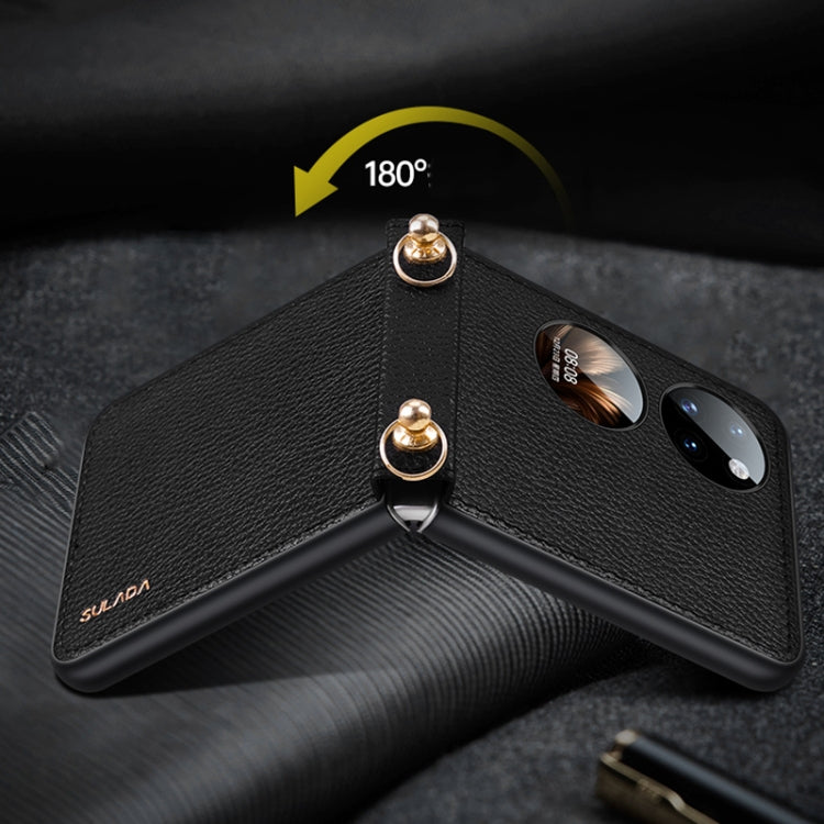 For Huawei P50 Pocket SULADA Litchi Texture Leather + TPU Phone Case with Strap