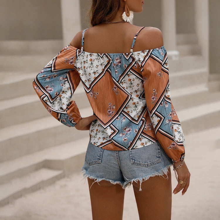 Womens Summer Off Shoulder Blouse Floral Print Tops Shirts, Size: