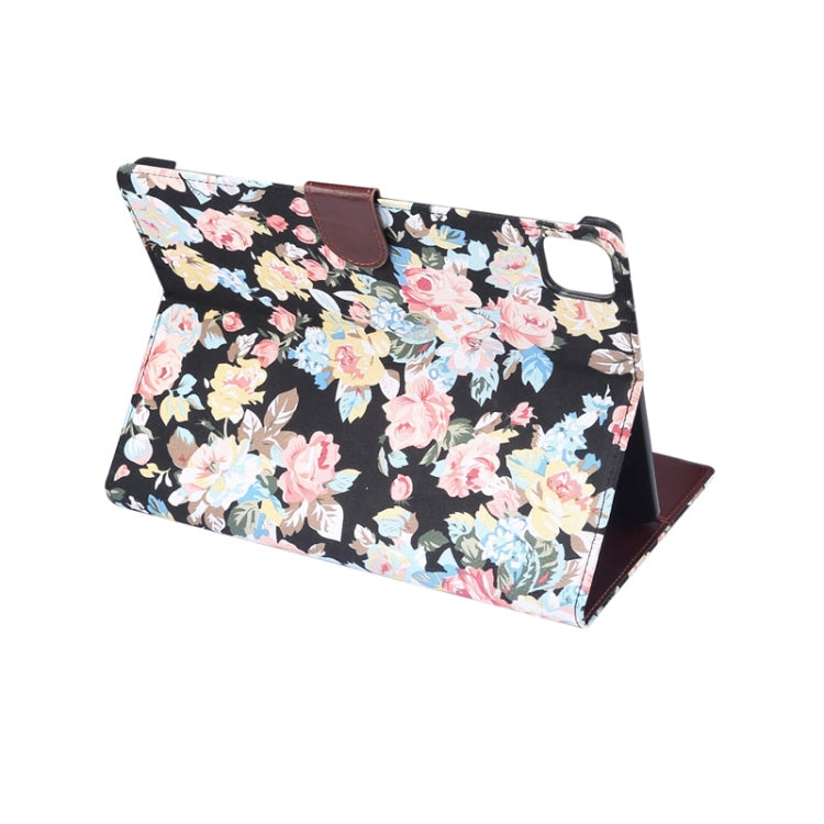 For iPad Pro 11 inch 2020 / 2021 PC + Left And Right Flowering Cloth Holster Wallet Card Holder With Dormancy
