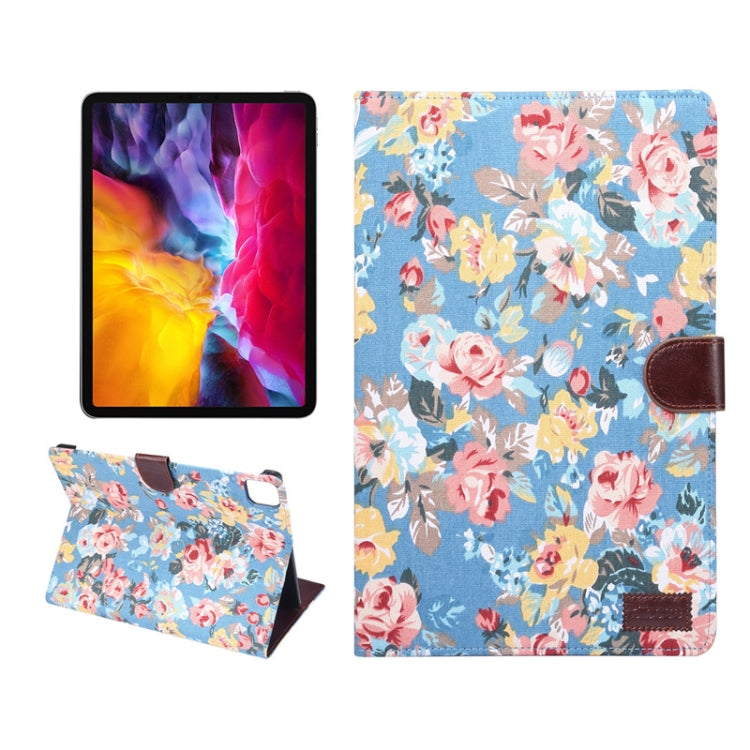 For iPad Pro 11 inch 2020 / 2021 PC + Left And Right Flowering Cloth Holster Wallet Card Holder With Dormancy