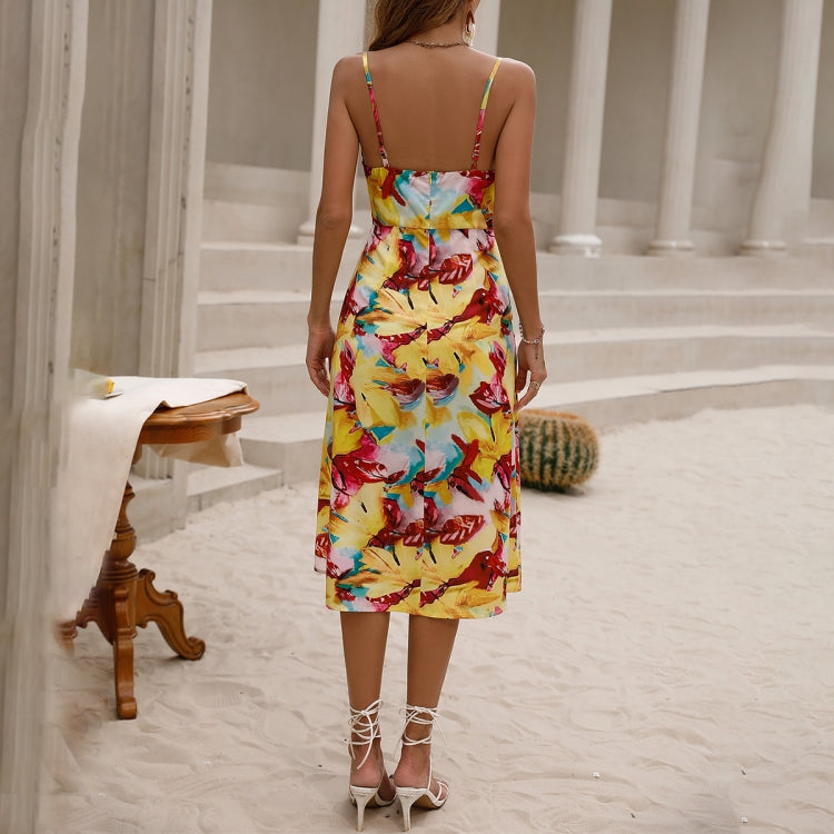 Womens Summer Floral Print Spaghetti Strap Dress, Size: