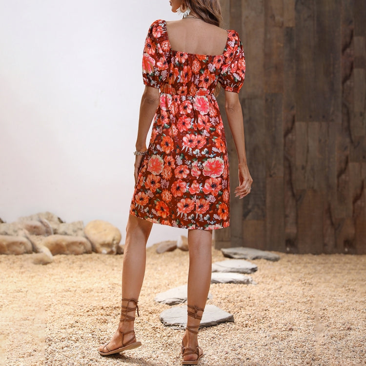Womens Summer Off Shoulder Floral Print Dress, Size: