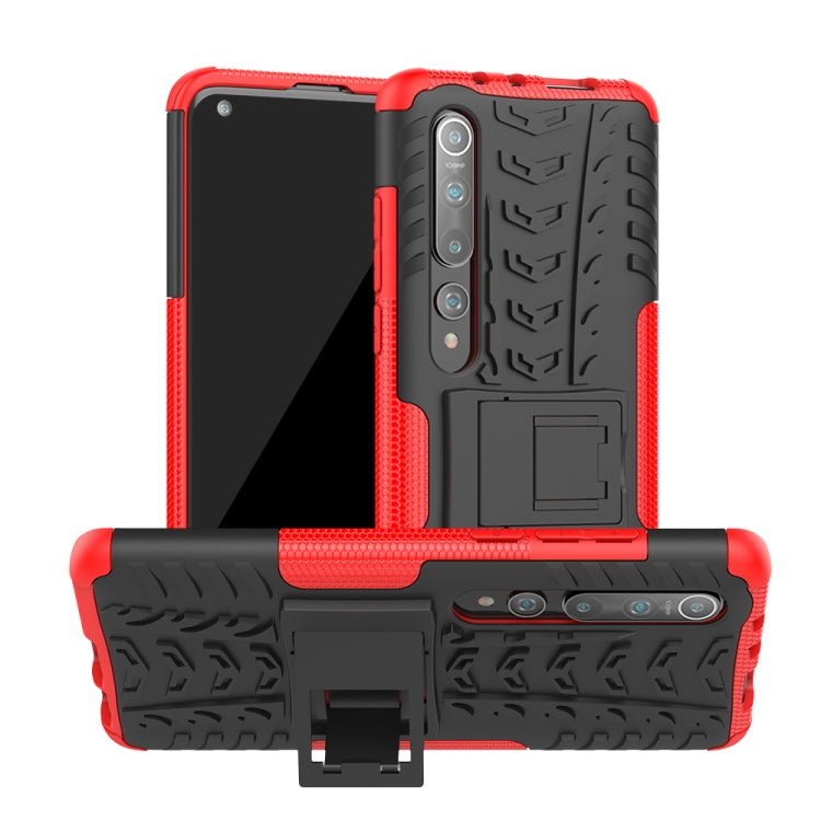 For Xiaomi Mi 10 Tire Texture Shockproof TPU+PC Protective Case with Holder