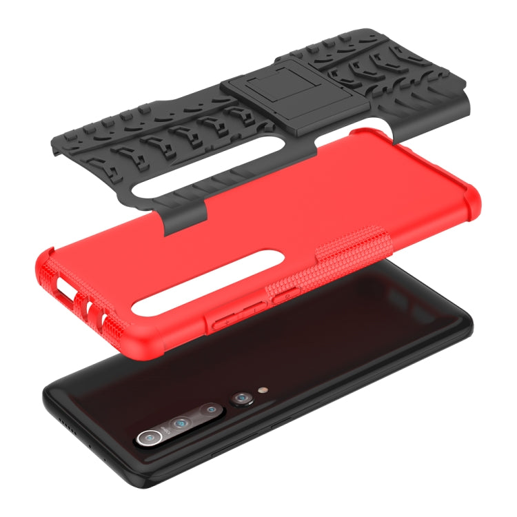 For Xiaomi Mi 10 Tire Texture Shockproof TPU+PC Protective Case with Holder