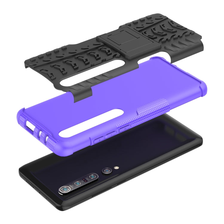 For Xiaomi Mi 10 Pro Tire Texture Shockproof TPU+PC Protective Case with Holder