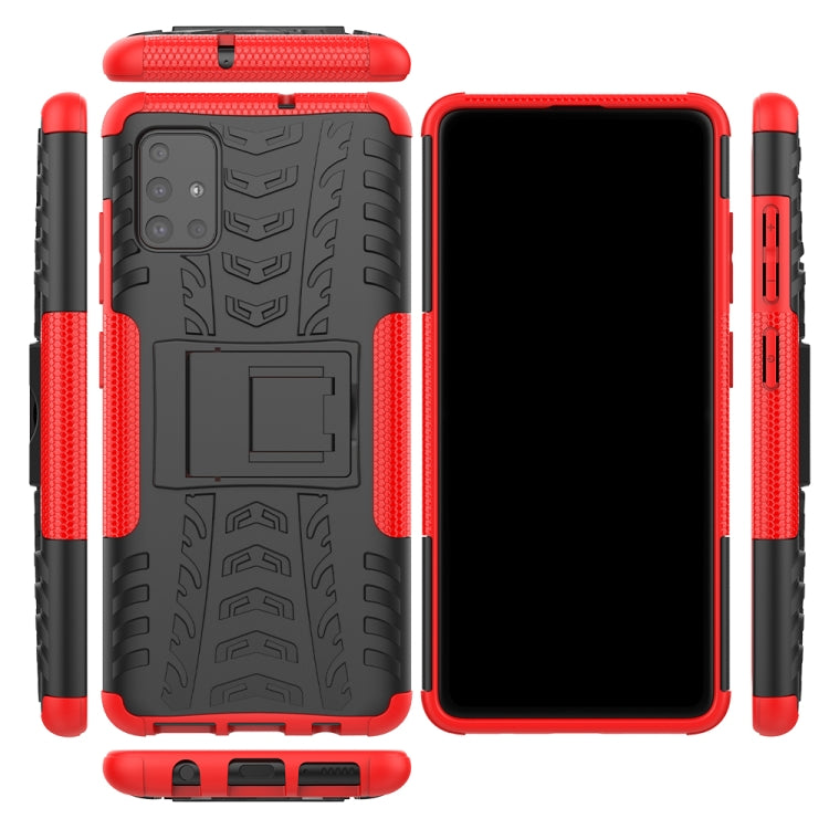 For Galaxy A51 Tire Texture Shockproof TPU+PC Protective Case with Holder