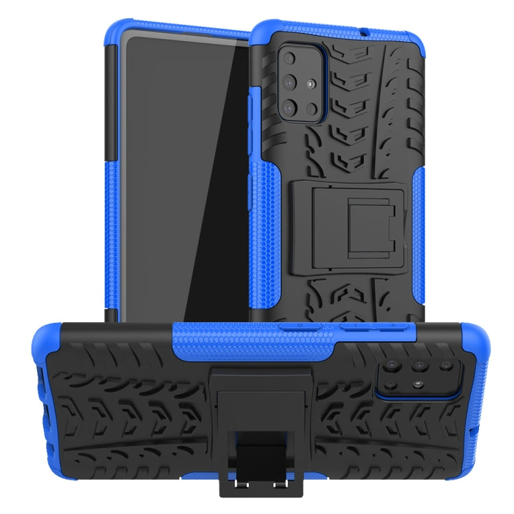 For Galaxy A51 Tire Texture Shockproof TPU+PC Protective Case with Holder