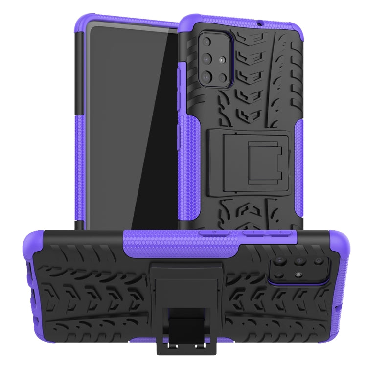 For Galaxy A51 Tire Texture Shockproof TPU+PC Protective Case with Holder