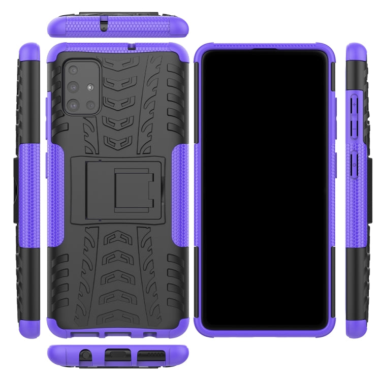 For Galaxy A51 Tire Texture Shockproof TPU+PC Protective Case with Holder