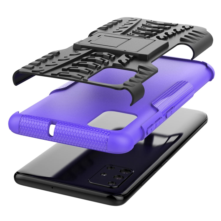 For Galaxy A51 Tire Texture Shockproof TPU+PC Protective Case with Holder