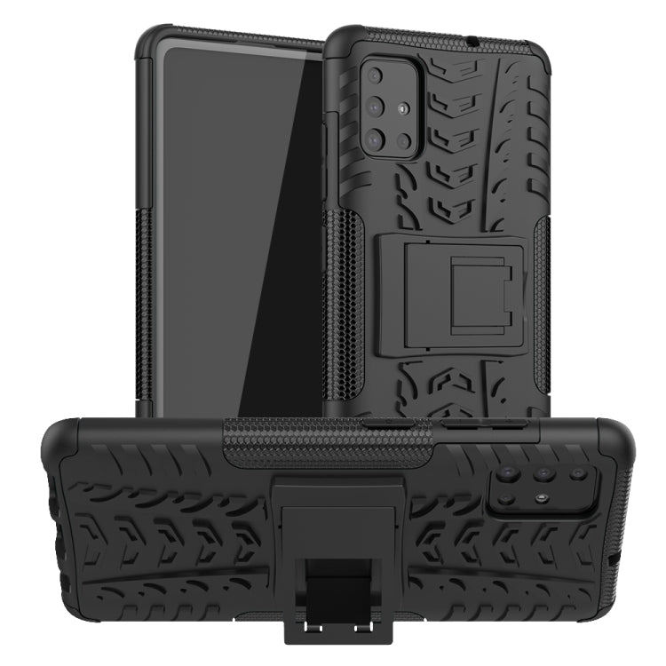 For Galaxy A51 Tire Texture Shockproof TPU+PC Protective Case with Holder
