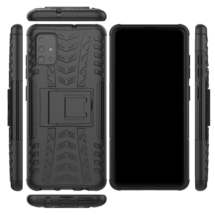 For Galaxy A51 Tire Texture Shockproof TPU+PC Protective Case with Holder