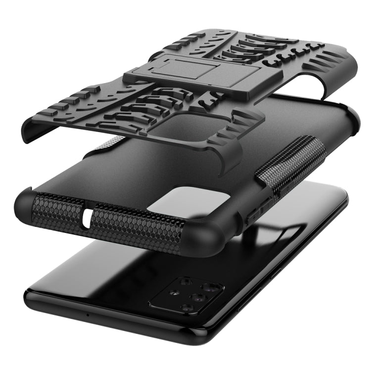 For Galaxy A51 Tire Texture Shockproof TPU+PC Protective Case with Holder