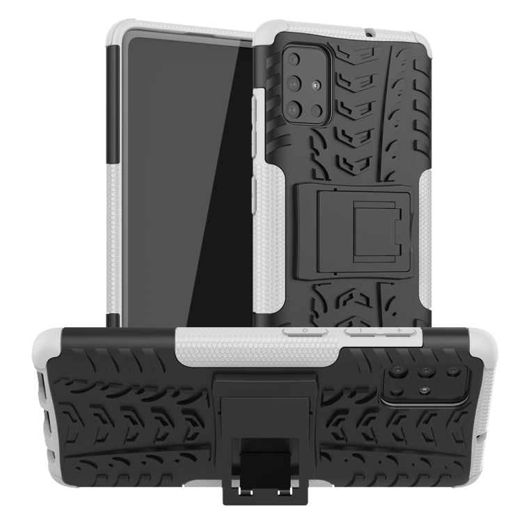 For Galaxy A51 Tire Texture Shockproof TPU+PC Protective Case with Holder