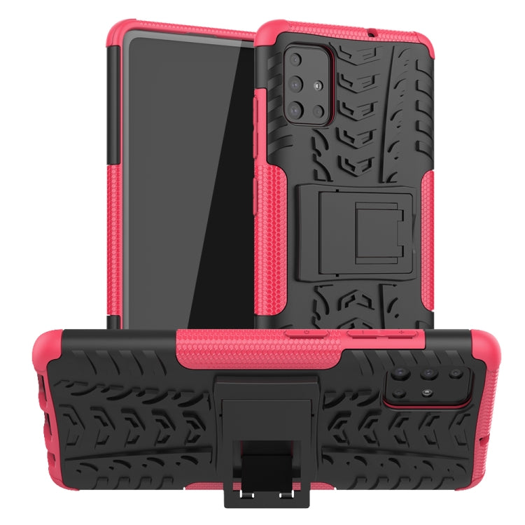 For Galaxy A51 Tire Texture Shockproof TPU+PC Protective Case with Holder